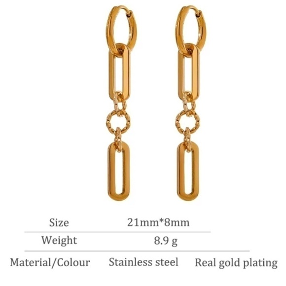 𝅺NEW 18k Gold Plated Dangle Drop Chain Hoop Earrings - Picture 5 of 10